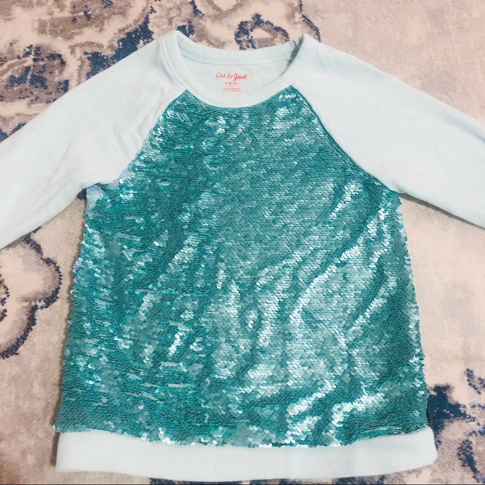 Teal sequin flip sweatshirt